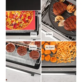 Genius Chef elektrischer Pizzaofen 10 in 1 8 tlg, 400°C, 2000 Watt, integrierter Airfryer, Steakgrill, Pizzastein und Pizzaschieber inklusive, 4 Modi, Warmhalten mit 3-Fach-Verglasung