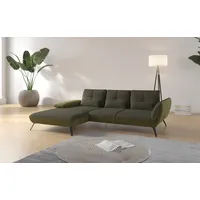 Ecksofa PLACES OF STYLE "Mikado L-Form" Sofas Gr. B/H/T: 276cm x 88cm x 183cm, Flachgewebe-Samtoptik, Recamiere links, inkl.Sitztiefenverstellung-mit Click&Seat Schnellbefestigungssystem für Rückenlehne-mit Armteilverstellung in Recamiere, grün (dunkelgrün) inkl. Sitztiefenverstellung und Armteilverstellung