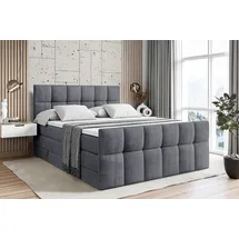 altdecor Boxspringbett mit Matratze und Lattenrost - RICAR -Z KING - 160x200 cm - Dunkelgrau Samt - Topper, Fußteil, Polsterbett mit Bettkasten, B... - Dunkelgrau