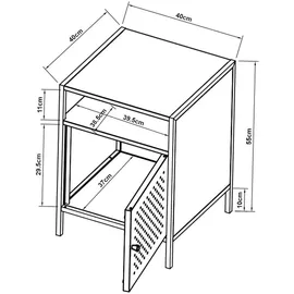 [en.casa] Nachtschrank Janakkala 55x40x40 cm Stahl Schwarz