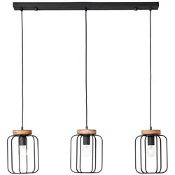 BRILLIANT Lampe, Tosh Pendelleuchte 3flg Reihe antik holz/schwarz korund, 3x A60, E27, 40W, Holz aus nachhaltiger Waldwirtschaft (FSC)