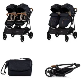 Chipolino Geschwisterkinderwagen Duo Smart klappbar umbaubar verstellbar Fußsack schwarz beige