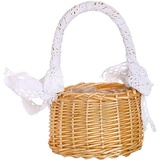 Pamtns Rattan Blumenkorb Handgemachte Korb Mini Geflochtener Blumenkorb Wicker Rattan Basket Hochzeit Blumen Korb mit Schleife Blumentopf Obstkorb Weidenkorb mit Henkel Picknickkorb Multifunktional