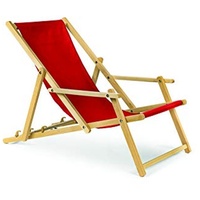 Holz Gartenliege Strandliege Liegestuhl Sonnenliege mit Armauflagen (Rot)