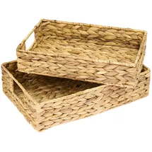 HMF 37260-S2 Deko Tablett, Serviertablett geflochten aus Wasserhyazinthe 2er Set Eckig 35 32 cm Breite