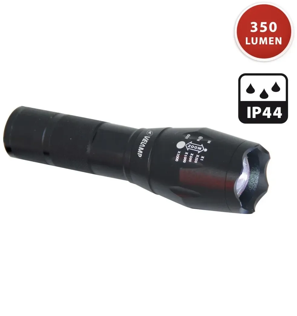 Velamp STEEL, LED-Taschenlampe 10W, Aluminium, mit Zoomfunktion, 350 Lumen, Lieferung ohne Batterien