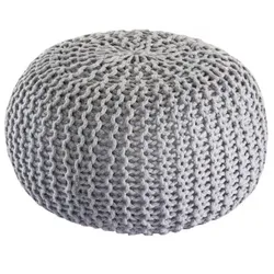Amagohome PREMIUM Sitzhocker Pouf  ø 45cm  Strickpouf Indoor u. Outdoor - pflegeleicht & nachhaltig : grau - silbergrau