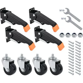 HMF 6750 Schwerlastrollen absenkbar für Werkbank, 4 Stück, 65 mm, bis 300 kg, Schwarz