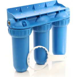 Naturewater NW-BR10B5 3 Stufen Wasserfilter, 5 μ, 32,89 mm (1"), Ø60 mm PP Kartusche, Filter Wandhalterung, Filterschlüssel, Sedimentfilter Aktivkohleblock Aktivkohlegranulat