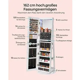 Songmics Schmuckschrank Berit 360 Grad Drehbar Weiß