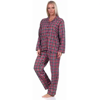 normann-wäschefabrik Damen Langarm Flanell Schlafanzug Pyjama Set kariert - 222 201 15 870, Farbe:rot, Größe:48-50 - 48-50