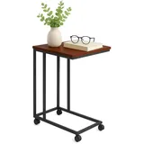 Relaxdays Beistelltisch mit Rollen, C-Form, braun/schwarz