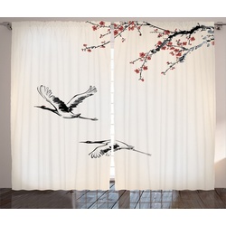 Gardine Schlafzimmer Kräuselband Vorhang mit Schlaufen und Haken, Abakuhaus, japanisch Kirschbaum im Frühling beige|grau|rot 280 cm x 245 cm