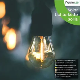 Lumiled Solar Lichterkette für Außen 10,4M S14 10 M mit 15x LED + 2 Ersatzbirnen, Warmweiß 2700K, IP65, 8 Modi, Fernbedienung und 1200mAh Solarpanel ... - Schwarz