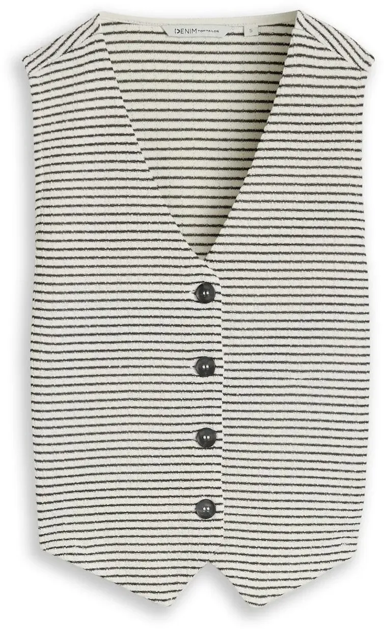 TOM TAILOR DENIM Damen Fitted Jacquard Blazer-Weste, weiß, Gestreift, Gr. XS