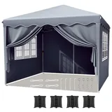 Pavillon 3x3m, Faltpavillon Wasserdicht Stabil Winterfest,Faltbar Gartenzelt,Falt Pavillon Zelt mit 4 Seitenwänden,Garten Partyzelt,UV Schutz 50+ Metall-Verstrebungen für Camping,Party (Grau)