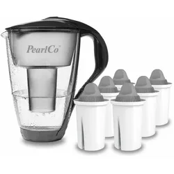 PearlCo Glas-Wasserfilter anthrazit inkl. 6 Protect+ Filterkartuschen