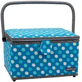 SEMPLIX Nähkorb Größe L, Polka Dots Petrol/Türkis (30,5x22,5x19cm), Nähkästchen im frechen Punktedesign, Naehkasten in 5 trendigen Farben