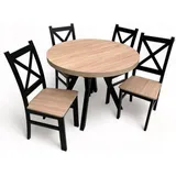Runder Tisch Schwarz + 4 Stühle Eiche SONOMA 90/190 - Schwarz/Braun