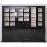 Casa Padrino Landhausstil Esszimmerschrank Schwarz / Weiß 280 x 55 x H. 225 cm - Massivholz Küchenschrank - Esszimmer Möbel im Landhausstil - Landhausstil Esszimmer Einrichtung