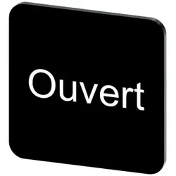 Siemens 3SU19000AF160GJ0 Bezeichnungsschild 22x22mm, Schild schwarz, Beschriftung: OUVERT  - 10 Stück