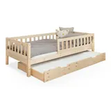 Ehrenkind Ehrenkind® Kinderbett Lille | Kinderbett 90x200 cm inkl. abnehmbaren Rausfallschutz und Bettkasten aus Massivholz FSC® zertifziert | Jugendbett 90x200 Natur