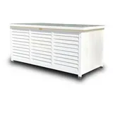 Rijoka Gartenbox aus Holz – Auflagenbox Metall Dach – 380L – 1322x660x605mm – Weiß