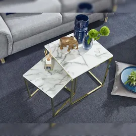 FineBuy Beistelltisch 2er Set Couchtisch Marmor Optik Wohnzimmertisch Eckig