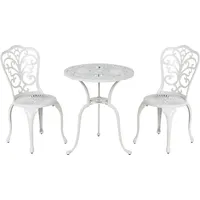 Beliani Balkonset Weiß Aluminium 3-Teilig Runder Balkontisch mit 2 Stühlen Französischer Vintage Stil Outdoor Balkon Terrasse Garten Ausstattung - Weiß