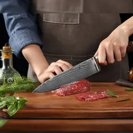 OLEIO Wakoli EDIB Damast Chefmesser 20 cm Klinge – Scharf & ausbalanciert – Damastmesser mit Pakkaholzgriff in Geschenkbox – Küchenmesser für Profi- & Hobbyköche