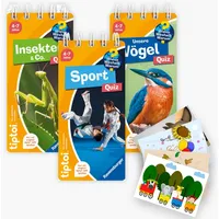 Das tiptoi® Wieso? Weshalb? Warum? Quiz-Set: Sport, Insekten & Vögel + 1 exklusives Postkartenset
