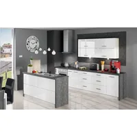 L-Form Küchenzeile PLATINUM Küche 305x160cm grau Front weiß Hochglanz 67116385