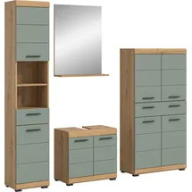 WELLTIME Badmöbel-Set WELLTIME "Siena, 4 teilig, bestehend aus:", grün (artisan eiche nb, salbei nb), B:186cm H:191cm T:34cm, Holzwerkstoff, MDF, Kastenmöbel-Sets, Badmöbel-Set, Hochschrank, Waschbeckenunterschrank, Badspiegel, Midischrank
