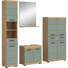 WELLTIME Badmöbel-Set WELLTIME "Siena, 4 teilig, bestehend aus:", grün (artisan eiche nb, salbei nb), B:186cm H:191cm T:34cm, Holzwerkstoff, MDF, Kastenmöbel-Sets, Badmöbel-Set, Hochschrank, Waschbeckenunterschrank, Badspiegel, Midischrank
