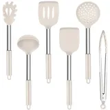 TEAMFAR Küchenhelfer Set, 6 Stück Silikon Küchenutensilien Set mit Edelstahlgriff, Hitzebeständiger Antihaft Kochbesteck Küchenset zum Kochen, Khaki