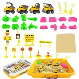 LYPPUL 35pcs Magic Sand Für Kinder,Magic Toy Sand Für Kinder, Kinetischer Sand Baustelle mit 1.36KG Sand, 4 Baustellenfahrzeug, 8 Burgformen, 10Straßensperren etc für kinder kinetic sands