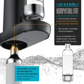 Arendo Wassersprudler Soda Maker schwarz + 2x 1000 ml Flaschen