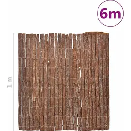 vidaXL Rindenzaun 100 x 600 cm Braun/Holz