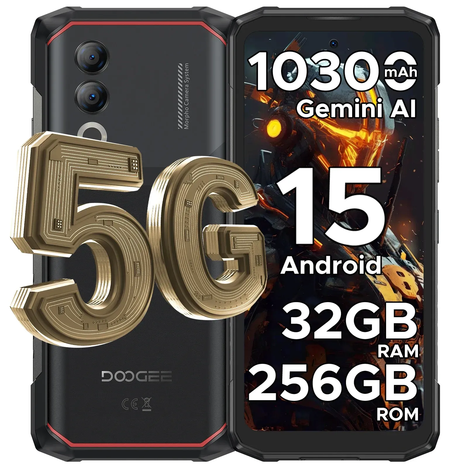 Doogee Blade20 Turbo 5g Robustes Telefon Android 15 Gemini zu Smartphones 6,6'' HD+ 8Gb 256Gb Ai Dual Kamera 10300Mah Akku Nfc