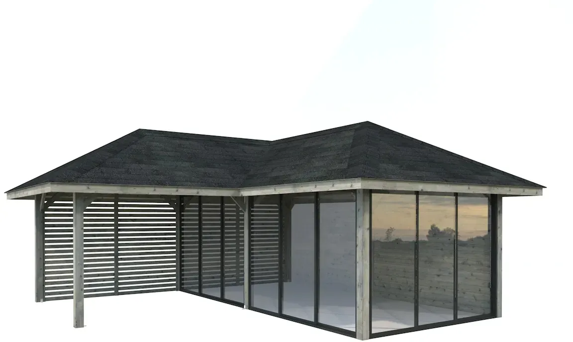 Palmako Pavillon Bianca 24,9 m2 Set 514 Slide Plus mit Isolierglas-Schiebetüren grau tauchgrundiert