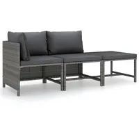 vidaXL 3-tlg Garten-Lounge-Set mit Kissen Poly Rattan Grau