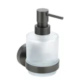 Brillantbad BAPHIT Seifenspender MINI Messing Metallic Grau matt Milchglas 75x145x100 mm, 200 ml für Bad & Küche >> zum Bohren oder Kleben*