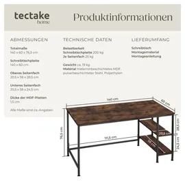 Tectake Schreibtisch Donegal Dunkelbraun