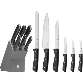 WMF Messerblock mit Messerset 7-teilig, Küchenmesser Set mit Messerhalter, 6 scharfe Messer, Holz-Block lackiert, Spezialklingenstahl