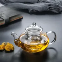 OPica Hitzebeständige Glas-Teekanne, transparente Teekanne im japanischen Stil mit Teesieb für chinesischen Puer-Tee mit Blumen, tragbarer Teekessel, 400–1000 ml