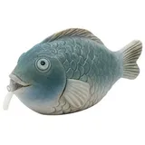 finehomegarden Teichfigur Wasserspeier Fisch und Pumpe blau Steinzeug Wasserspiel, (1-St), 21,6x9cm H11cm Miniteich, Wasserschale, Terrasse & Balkon blau