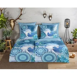Muller Textil Wendebettwäsche Mandala Blau 135 x 200 cm + 80 x 80 cm