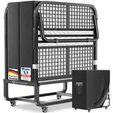KESSER Gästebett 200x90cm Klappbett faltbares Reisebett mit Metallrahmen für Erwachsene (Metall Bett inkl. Matratze aus Memory-Schaum, Räder & Schutzhülle) Mobiles Bett belastbar bis 250kg mit abnehmbarem Bezug grau