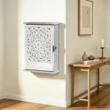 Zuxbolf Schlüsselkasten Holz Schlüsselbox mit 6 Schlüsselhaken Schlüsselschrank Vintage Schlüsselhalter Weiß Schlüsselbrett Schlüsselaufbewahrung mit Wand- und Tischmontage für Eingang Flur Büro