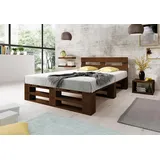 Lermowood Palettenbett M2 aus Holz 200 x 200 cm Palisander mit Kopfteil Holzbett 30cm Stabiles Seniorenbett Kinderbett Jugendbett Gästebett erhöhtes Einzelbett Bettgestell Futon Komforthöhe Naturholz